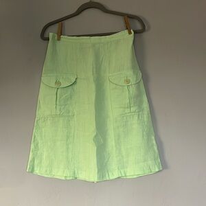 FLAX Light Green A line linen Skirt two front large pockets elastic in waist
